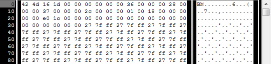 Vue d'un BMP dans un éditeur hexadécimal